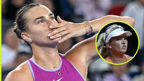 Aryna Sabalenka celebrates after winning the Wuhan Open.
