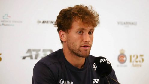 Pictured: Casper Ruud attends a press conference