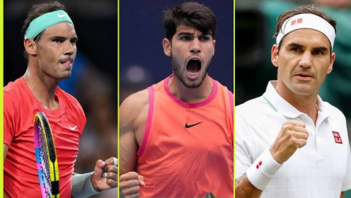 Rafael Nadal, Carlos Alcaraz and Roger Federer