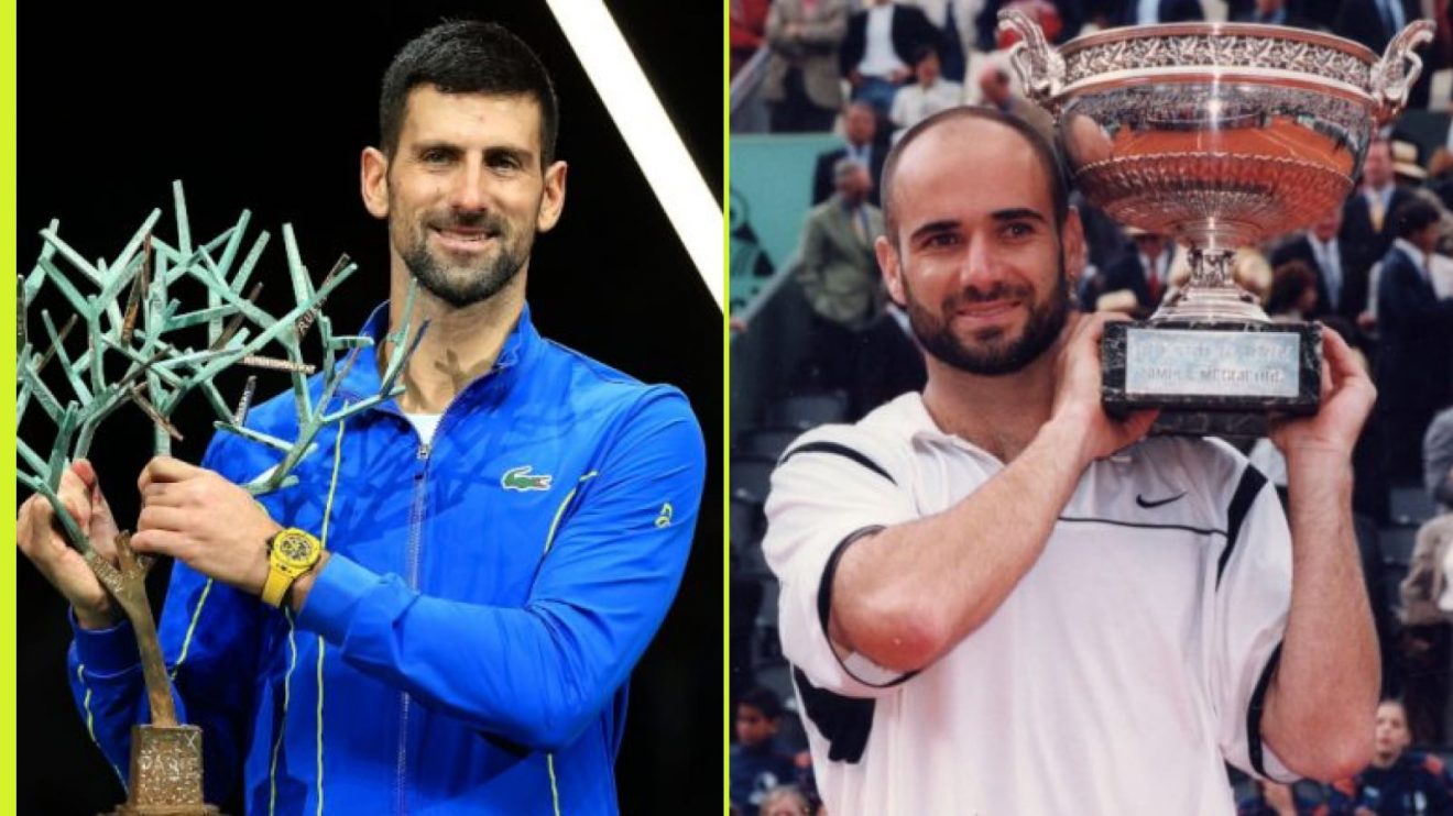 Pictured: Novak Djokovic at the Paris Masters, Andre Agassi at the French Open