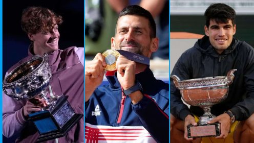 Jannik Sinner, Novak Djokovic and Carlos Alcaraz celebrate titles in 2024