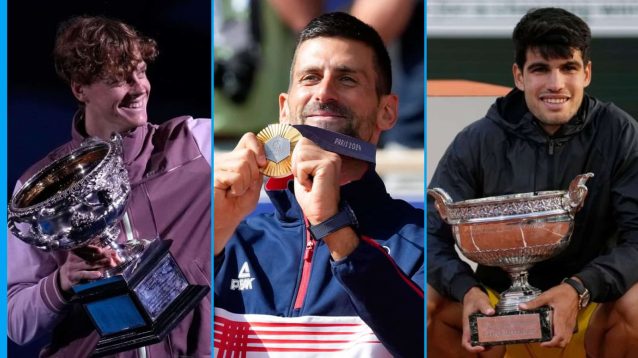 Jannik Sinner, Novak Djokovic and Carlos Alcaraz celebrate titles in 2024