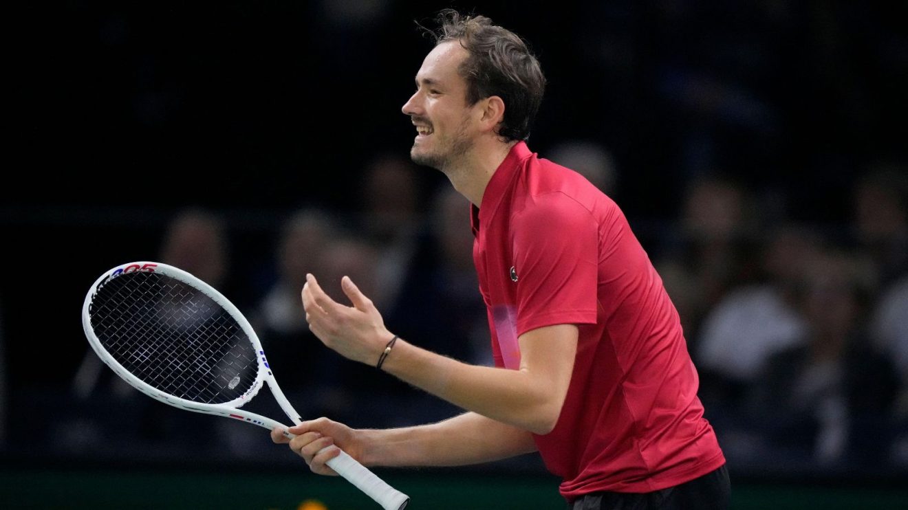 Pictured: Daniil Medvedev during his Paris Masters loss to Alexei Popyrin.