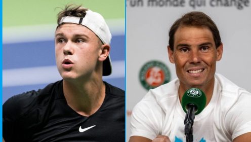 Pictured: ATP Tour players Holger Rune and Rafael Nadal.