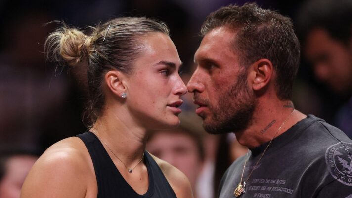 Pictured: Aryna Sabalenka and Georgios Frangulis.