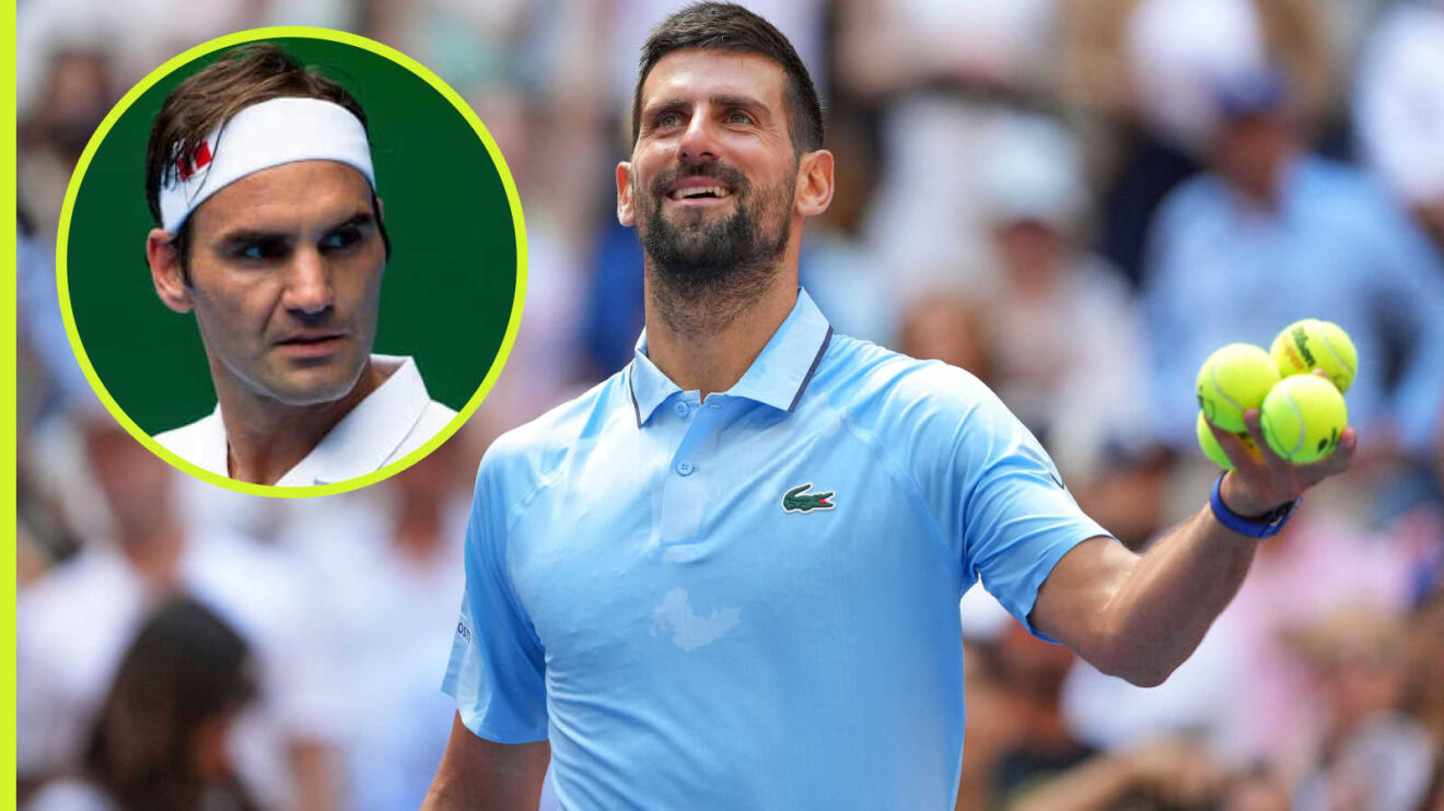 Pictured: Novak Djokovic with inset of Roger Federer