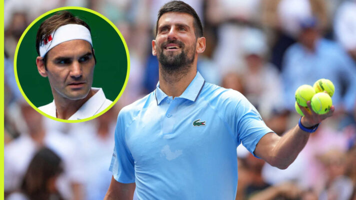 Pictured: Novak Djokovic with inset of Roger Federer