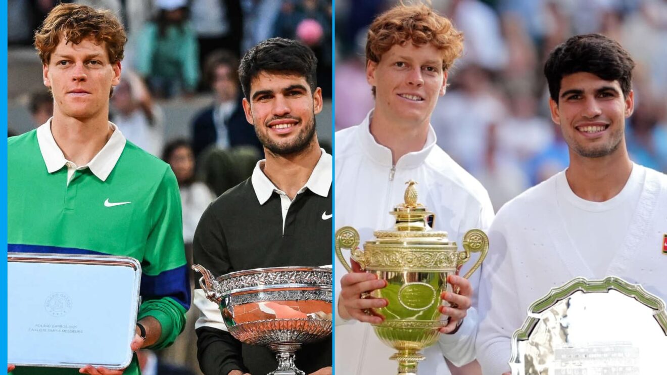Pictured: Carlos Alcaraz and Jannik Sinner at the French Ooen and Wimbledon.