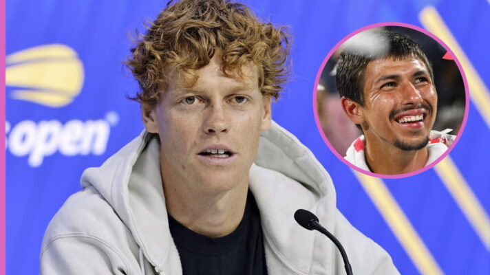 Pictured: Jannik Sinner and Alexei Popyrin.
