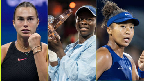 Pictured: Aryna Sabalenka, Victoria Mboko and Naomi Osaka