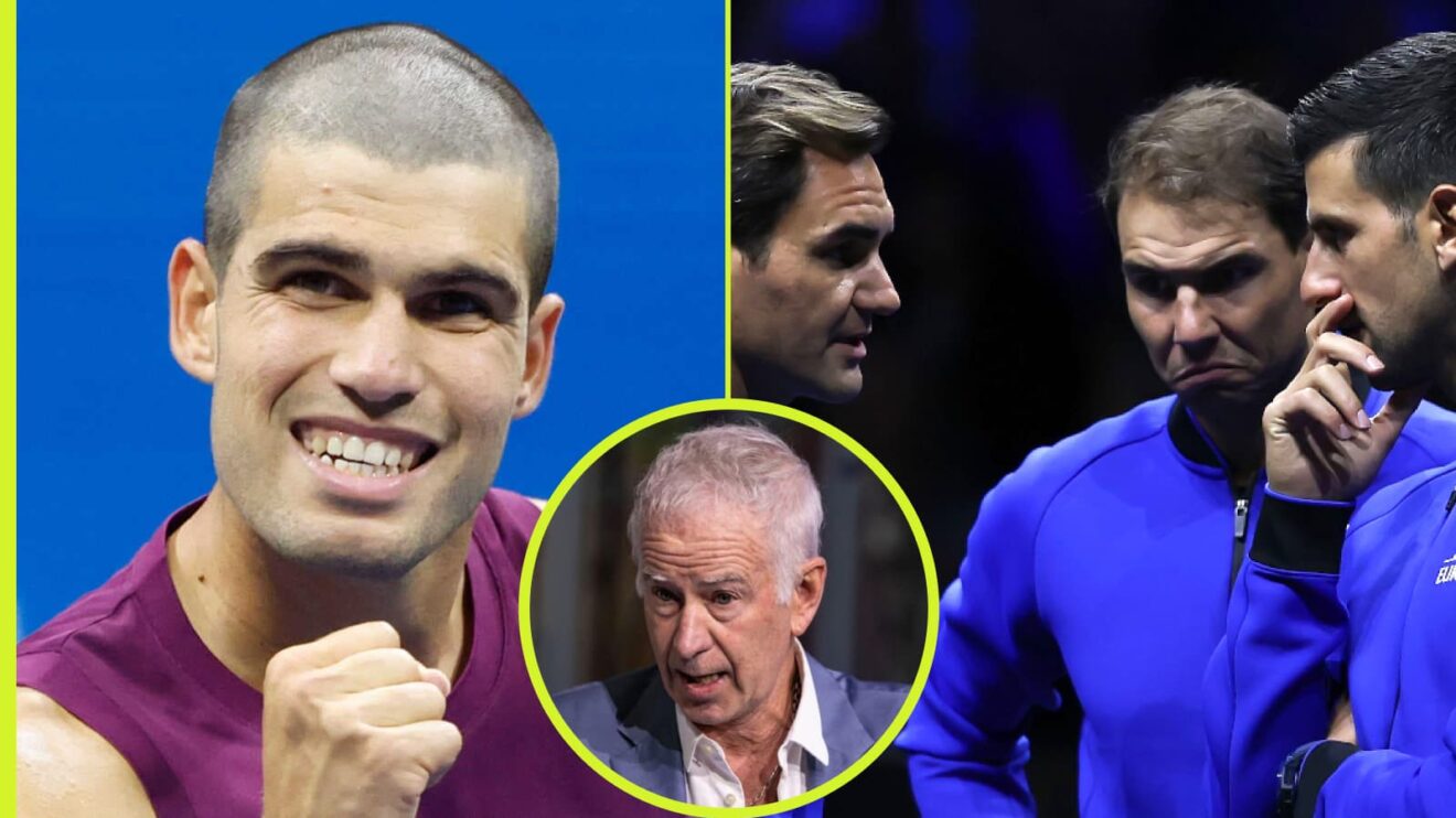 Carlos Alcaraz, Roger Federer, Rafael Nadal, Novak Djokovic and John McEnroe