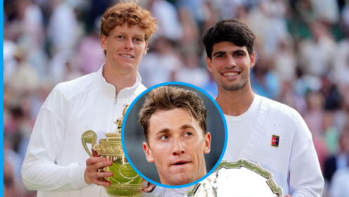 ATP Tour stars Jannik Sinner, Carlos Alcaraz, and Casper Ruud.
