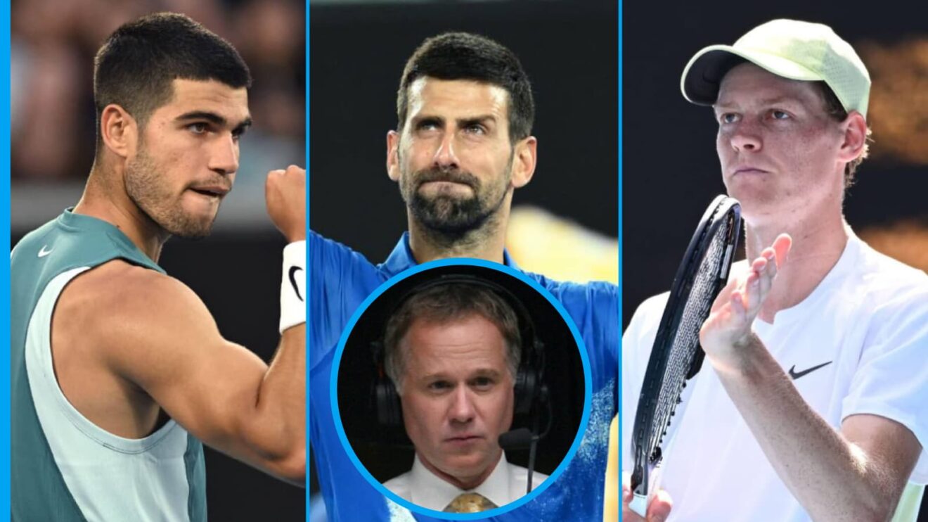 Carlos Alcaraz, Novak Djokovic, Jannik Sinner and Patrick McEnroe