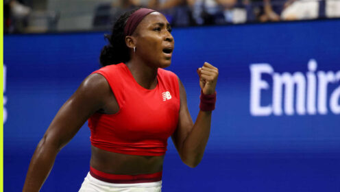 Pictured: Coco Gauff celebrates