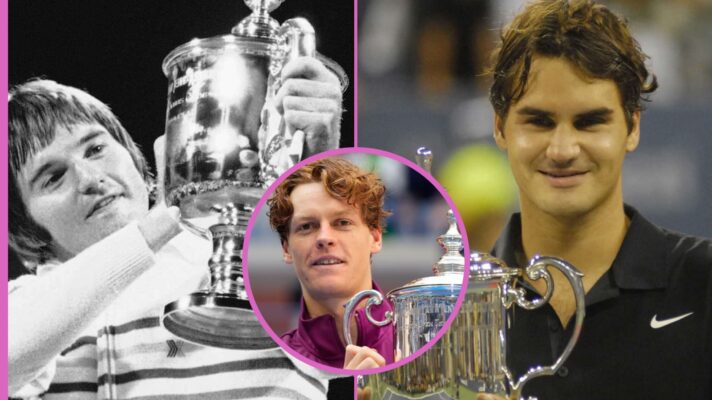 Pictured: Jimmy Connors, Jannik Sinner, and Roger Federer.
