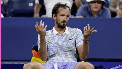 Daniil Medvedev argues during a match.