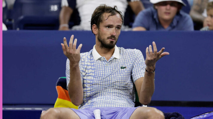 Daniil Medvedev argues during a match.