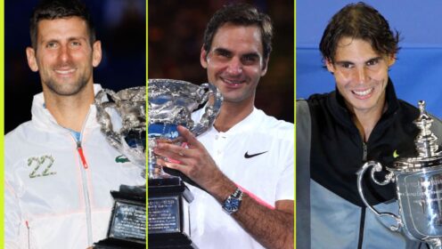 Pictured L-R: Novak Djokovic, Roger Federer, and Rafael Nadal.