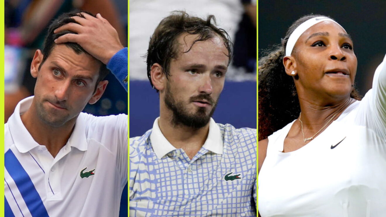 Pictured L-R: Novak Djokovic, Daniil Medvedev, and Serena Williams.