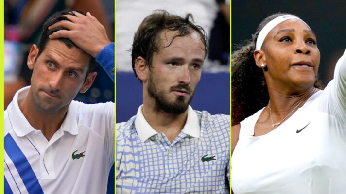 Pictured L-R: Novak Djokovic, Daniil Medvedev, and Serena Williams.