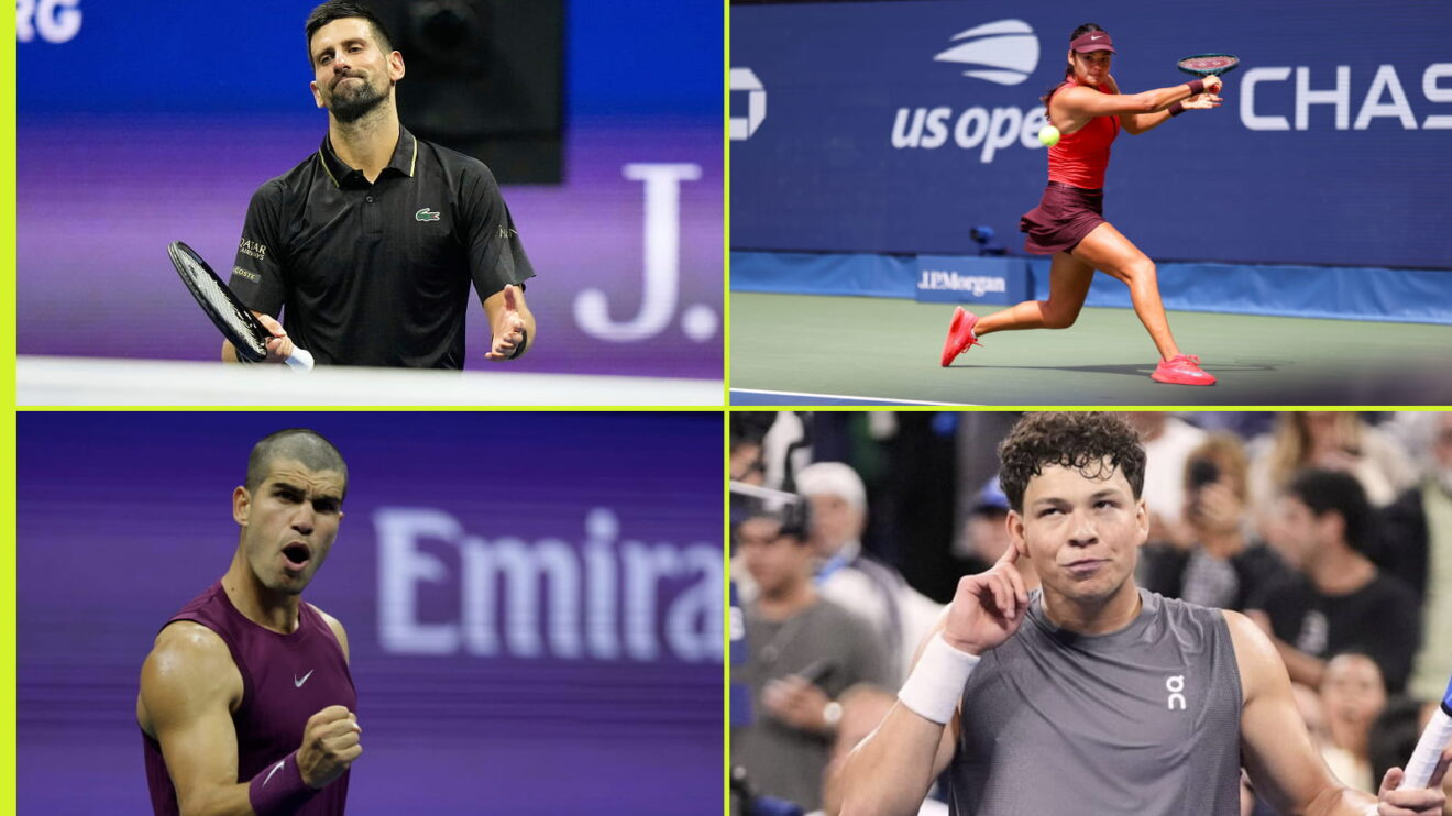 Novak Djokovic, Emma Raducanu, Carlos Alcaraz and Ben Shelton
