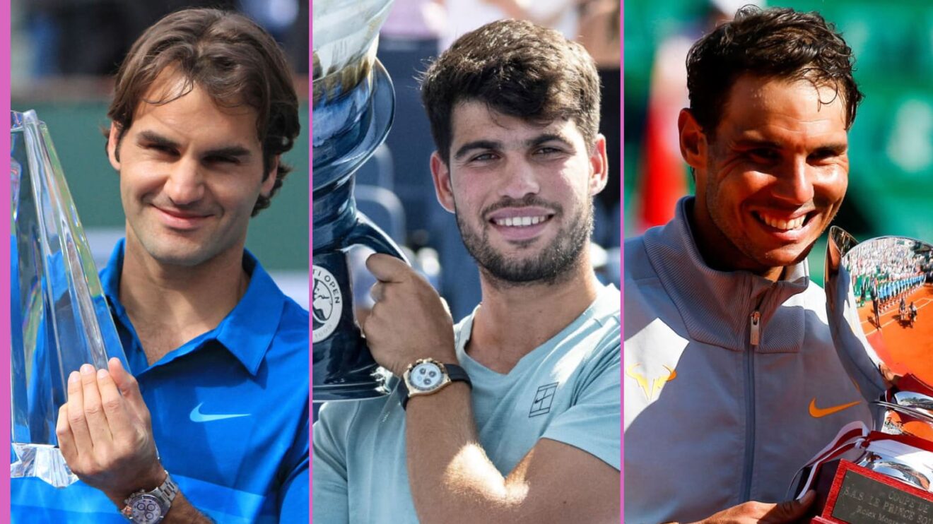 Pictured L-R: Roger Federer, Carlos Alcaraz, and Rafael Nadal.