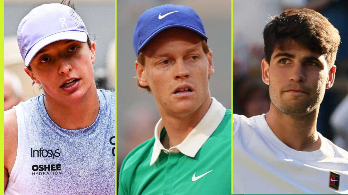 Pictured: Iga Swiatek, Jannik Sinner and Carlos Alcaraz
