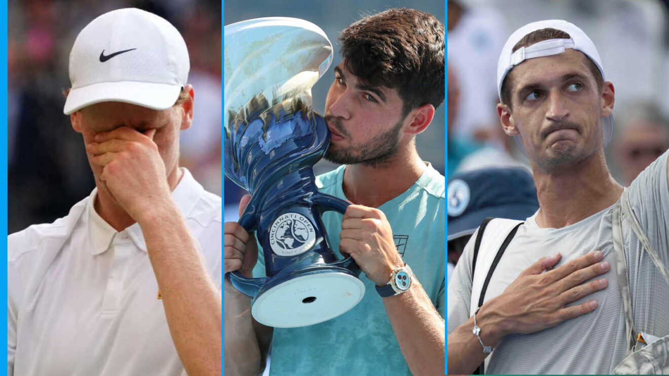 Pictured: Jannik Sinner, Carlos Alcaraz and Terence Atmane