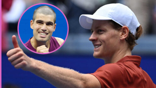 Pictured: Jannik Sinner with Carlos Alcaraz inset