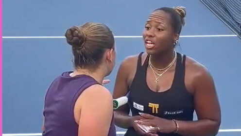 Pictured: Jelena Ostapenko and Taylor Townsend arguing