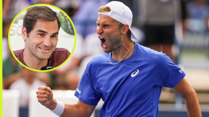 Pictured: Leandro Riedi with Roger Federer inset