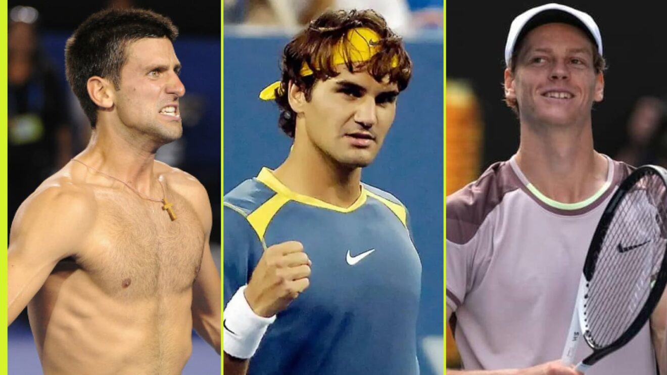 Novak Djokovic, Roger Federer and Jannik Sinner react