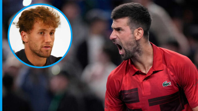 Pictured: Novak Djokovic with Casper Ruud inset