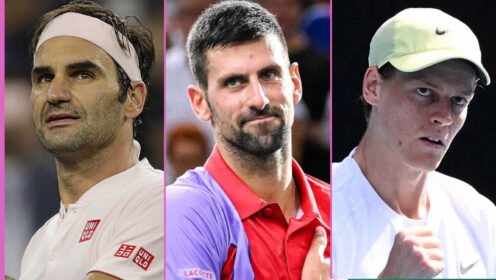 Pictured: Roger Federer, Novak Djokovic and Jannik Sinner