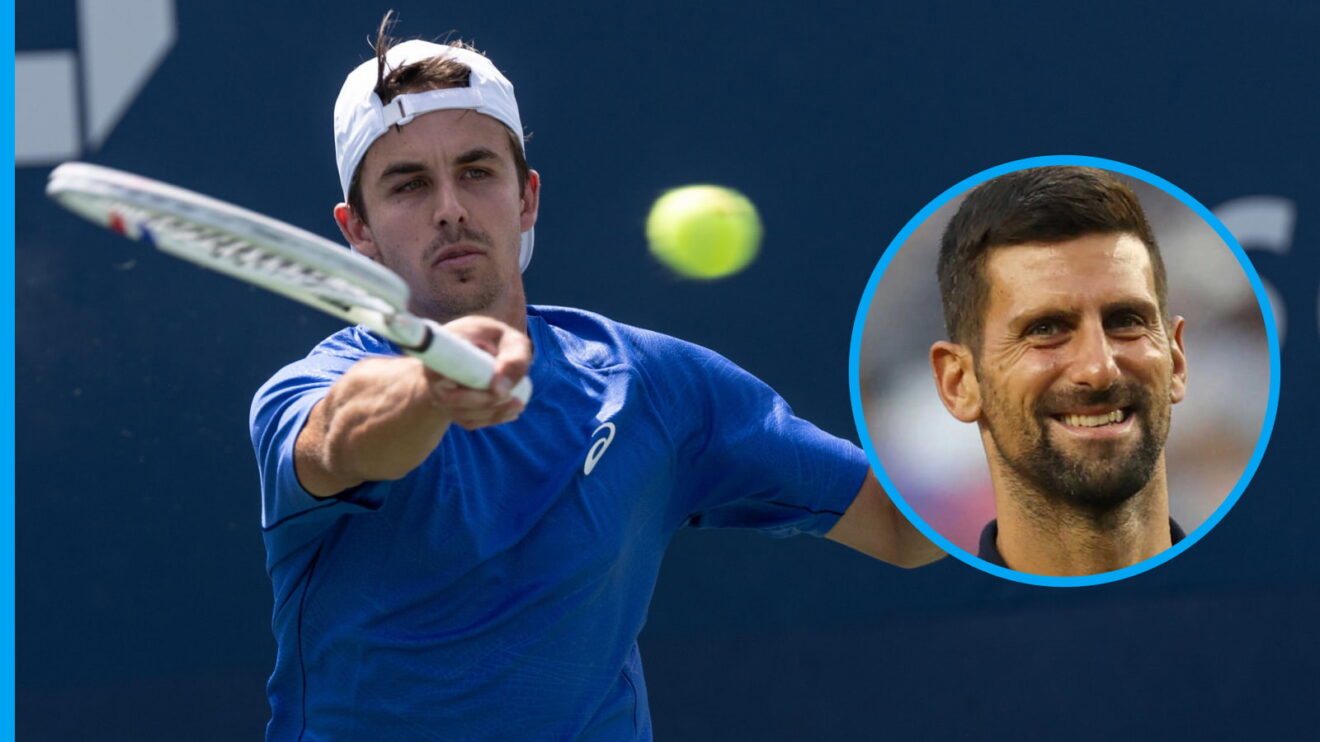 Pictured: Zachary Svajda and Novak Djokovic.