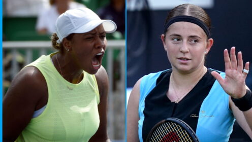 Pictured L-R: Taylor Townsend and Jelena Ostapenko.