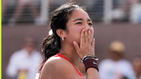 Pictured: Alex Eala celebrating