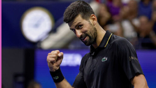 Pictured: Novak Djokovic celebrates