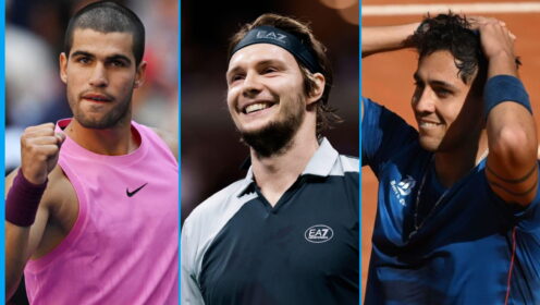 Pictured L-R: Carlos Alcaraz, Alexander Bublik, and Alejandro Tabilo.