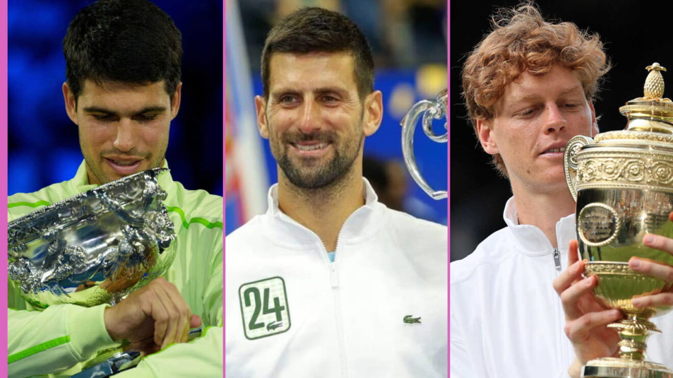 Pictured L-R: Carlos Alcaraz, Novak Djokovic, and Jannik Sinner.