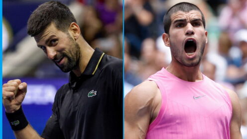 Pictured L-R: Novak Djokovic and Carlos Alcaraz.