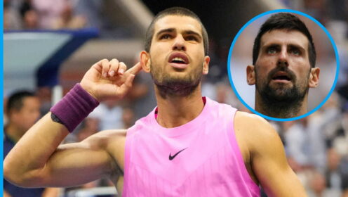 Pictured: Carlos Alcaraz and Novak Djokovic.