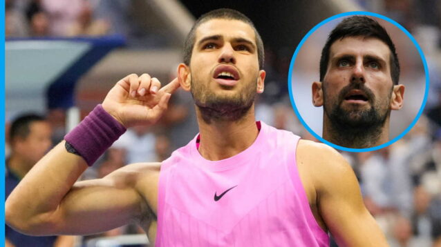 Pictured: Carlos Alcaraz and Novak Djokovic.