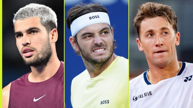 Pictured L-R: Carlos Alcaraz, Taylor Fritz, and Casper Ruud.