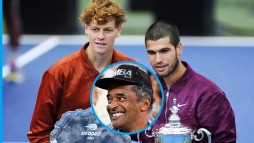 Pictured: Jannik Sinner, Carlos Alcaraz, and Yannick Noah.
