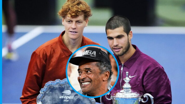 Pictured: Jannik Sinner, Carlos Alcaraz, and Yannick Noah.