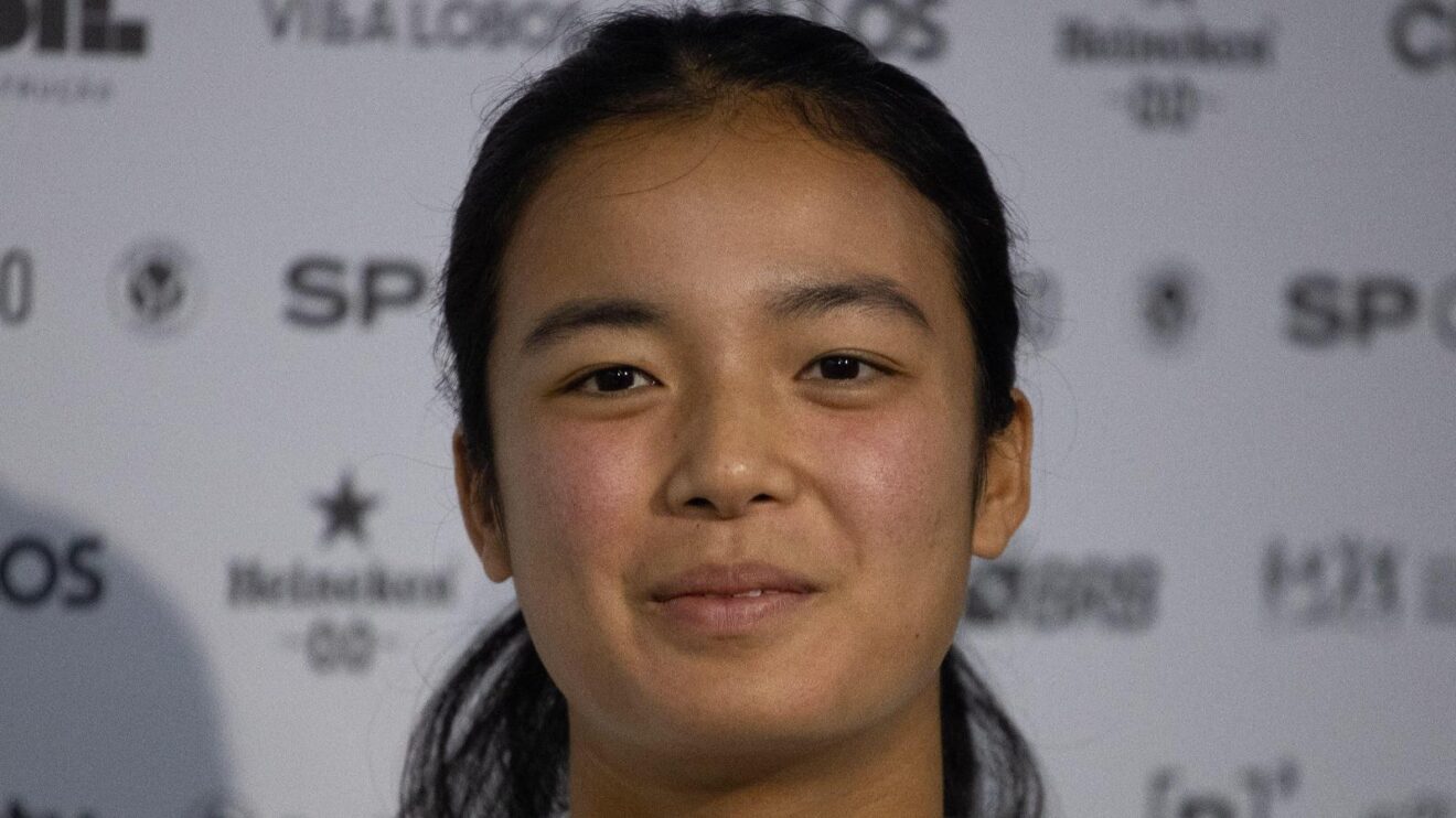Pictured: Alex Eala in a press conference.