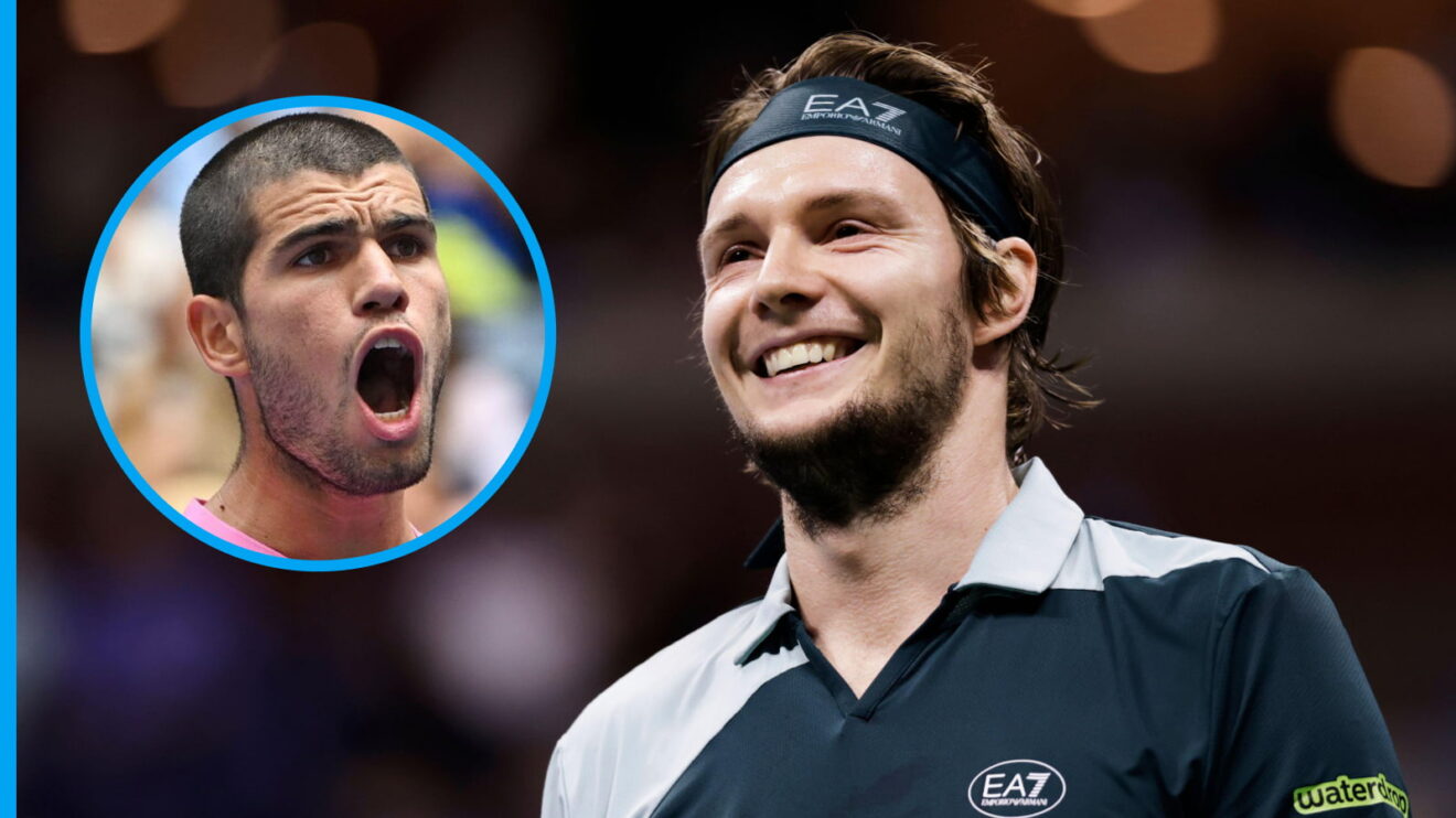 Pictured: Alexander Bublik and Carlos Alcaraz.