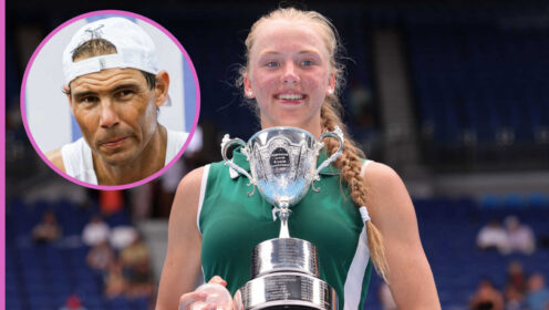 Pictured: Alina Korneeva with Rafael Nadal inset