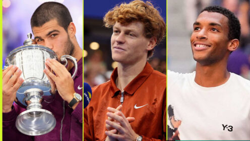 Pictured: Carlos Alcaraz, Jannik Sinner and Felix Auger-Aliassime